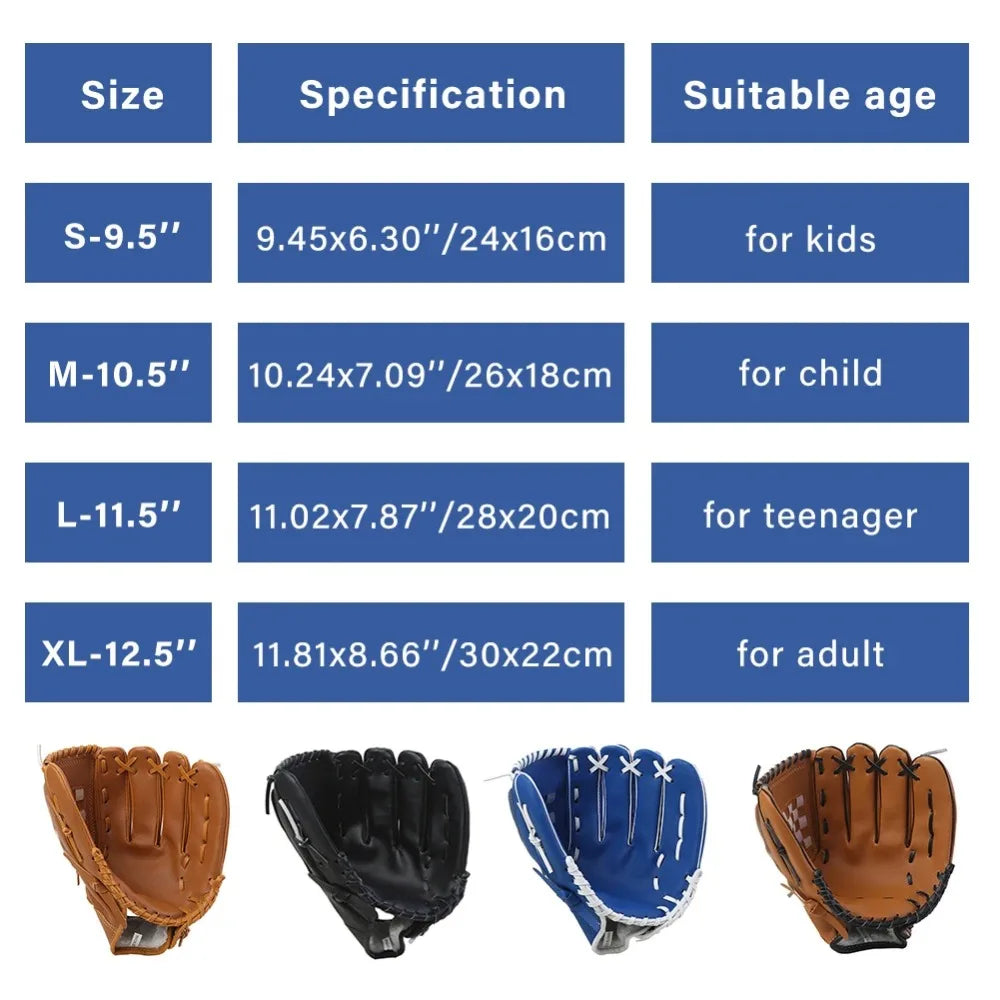 Outdoor Sports Baseball Glove Softball Practice Equipment 9.5/10.5/11.5/12.5 Inch Left Hand for Kids/Adults Men Women Training