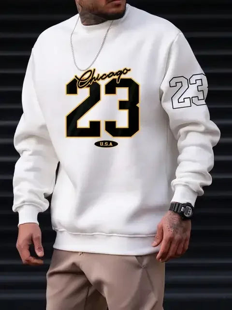 23 USA  Art Letter Design Man Clothes Street Style Fleece Sweatshirts Autumn Casual Hoodies Fashionable Crewneck Pullovers