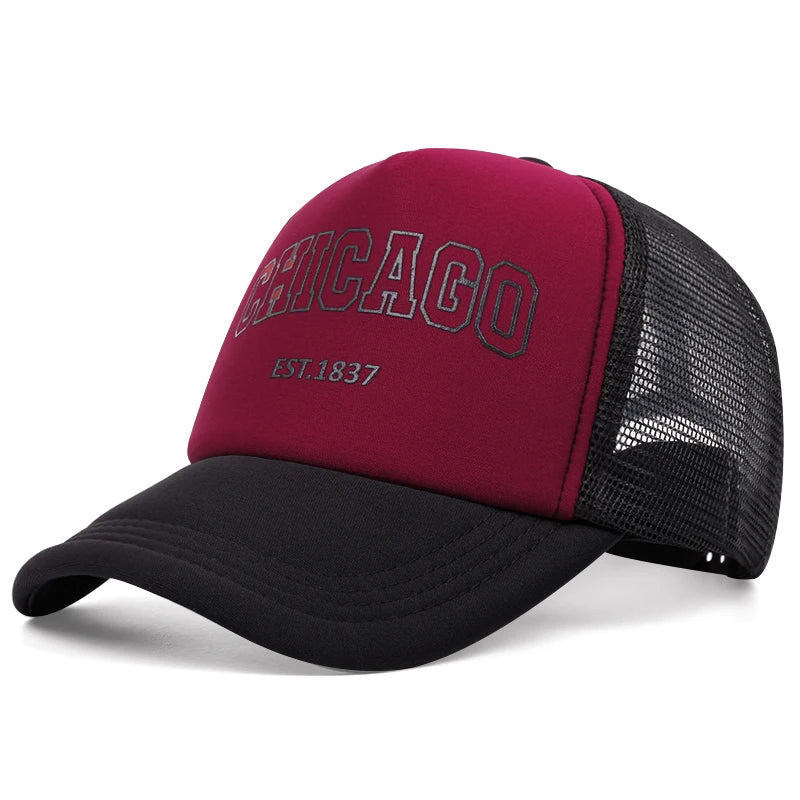 Summer Men Mesh Baseball Cap Outdoor Sport Chicago Letter Snapback Hat For Women Unisex Breathable Caps Hip Hop Trucker Hats