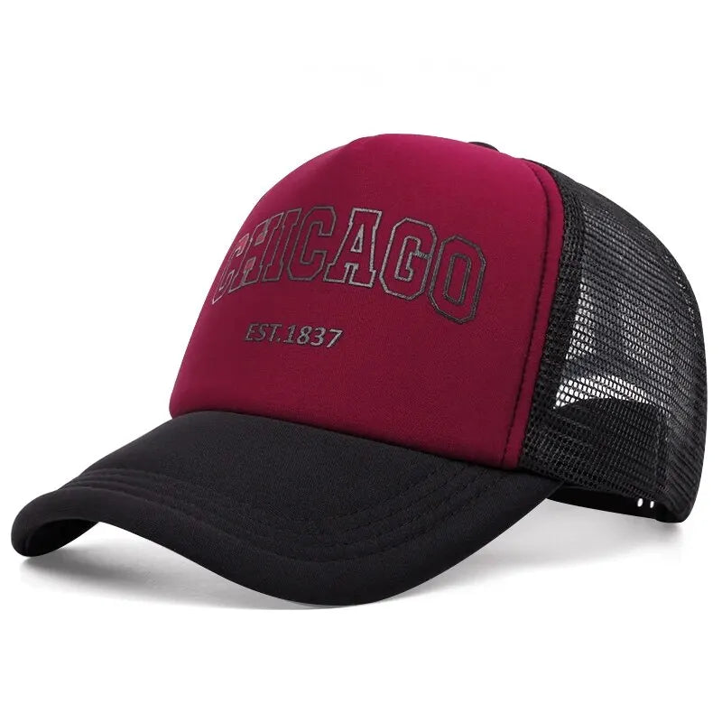 Summer Men Mesh Baseball Cap Outdoor Sport Chicago Letter Snapback Hat For Women Unisex Breathable Caps Hip Hop Trucker Hats
