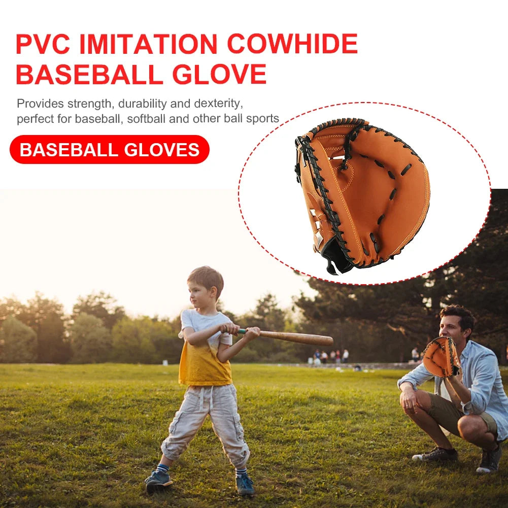 Baseball Glove PU Leather Baseball Softball Catcher Thicken Baseball Mitt Wear-resistant Catcher Mitt for Youth Adults Practice