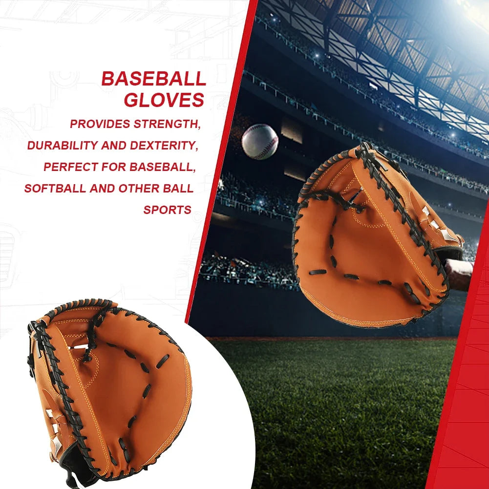 Baseball Glove PU Leather Baseball Softball Catcher Thicken Baseball Mitt Wear-resistant Catcher Mitt for Youth Adults Practice