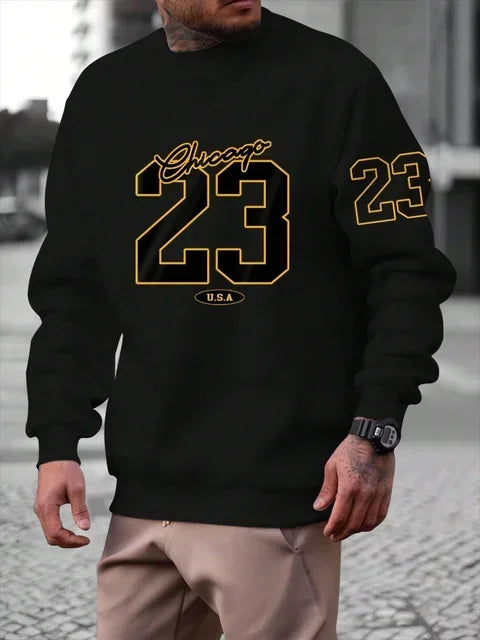 23 USA  Art Letter Design Man Clothes Street Style Fleece Sweatshirts Autumn Casual Hoodies Fashionable Crewneck Pullovers